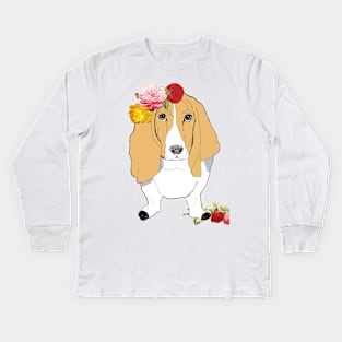 Basset Hound Dogs Love Roses Kids Long Sleeve T-Shirt